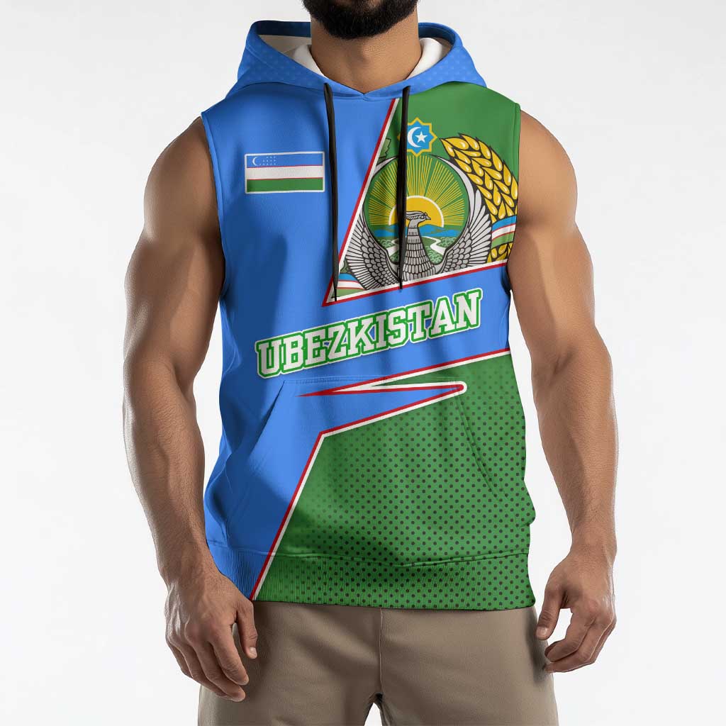 Uzbekistan Sleeveless Hoodie with National Coat of Arms and Modern Gradient Design - Wonder Print Shop