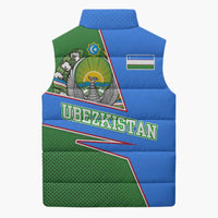 Uzbekistan Sleeveless Puffer Jacket with National Coat of Arms and Modern Gradient Design - Wonder Print Shop