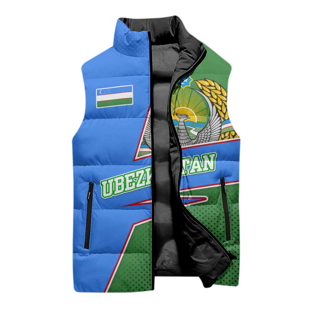 Uzbekistan Sleeveless Puffer Jacket with National Coat of Arms and Modern Gradient Design - Wonder Print Shop