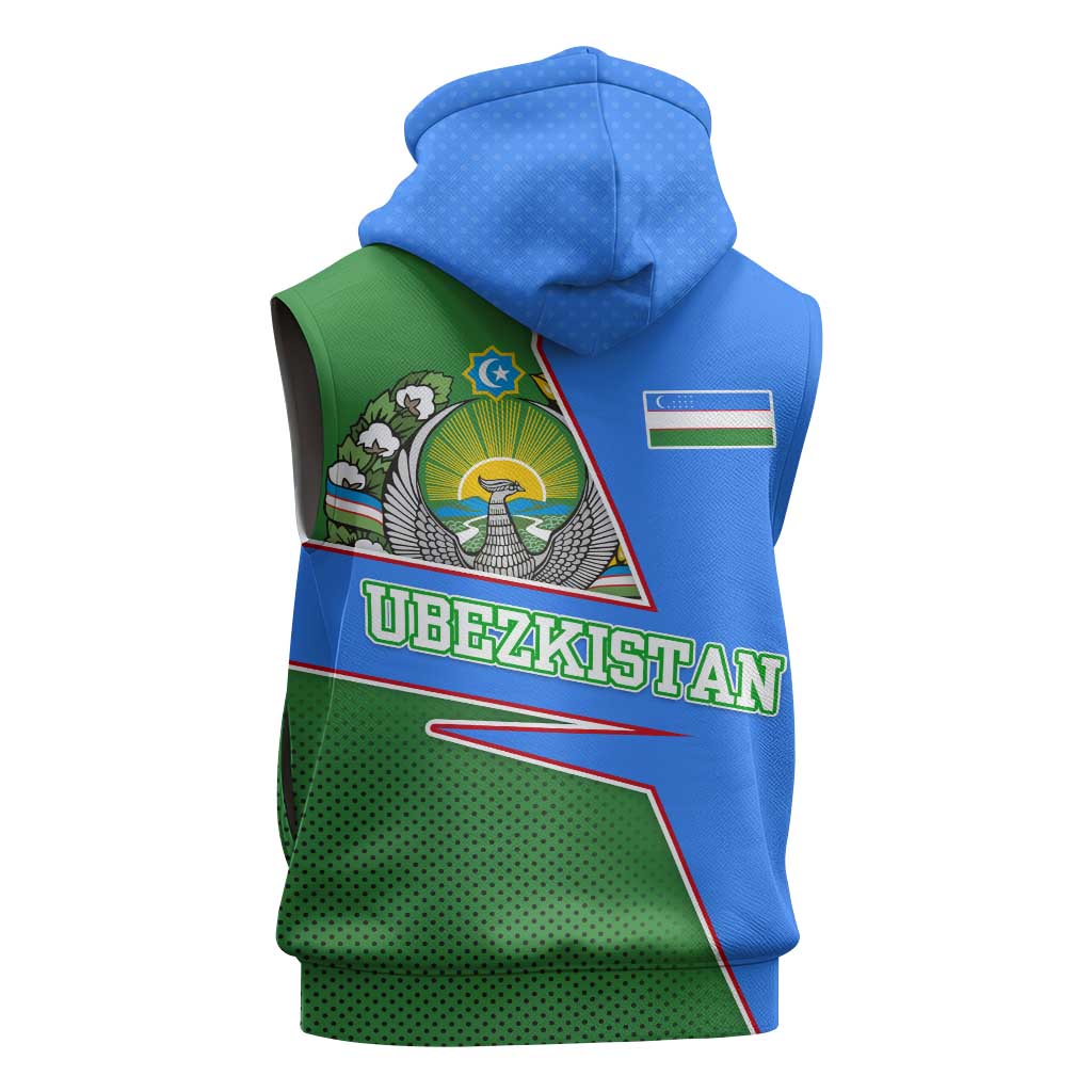 Uzbekistan Sleeveless Zip Hoodie with National Coat of Arms and Modern Gradient Design - Wonder Print Shop