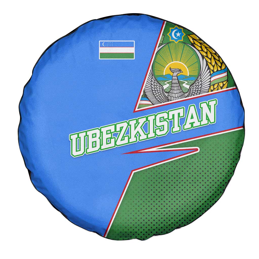 Uzbekistan Spare Tire Cover with National Coat of Arms and Modern Gradient Design - Wonder Print Shop