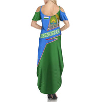 Uzbekistan Summer Maxi Dress with National Coat of Arms and Modern Gradient Design - Wonder Print Shop