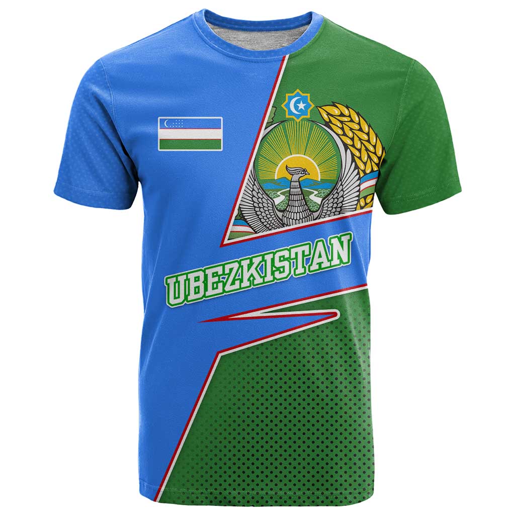 Uzbekistan T Shirt with National Coat of Arms and Modern Gradient Design - Wonder Print Shop