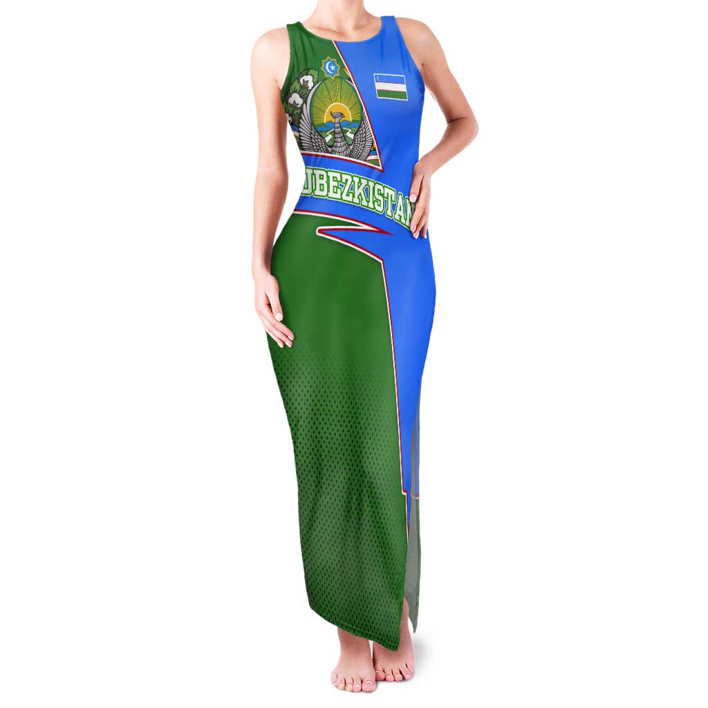Uzbekistan Tank Maxi Dress with National Coat of Arms and Modern Gradient Design - Wonder Print Shop