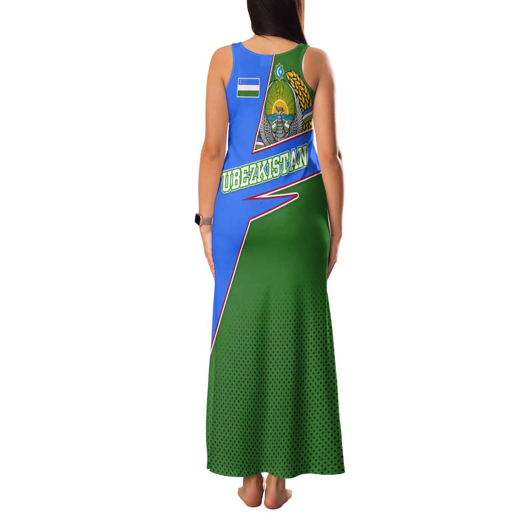 Uzbekistan Tank Maxi Dress with National Coat of Arms and Modern Gradient Design - Wonder Print Shop