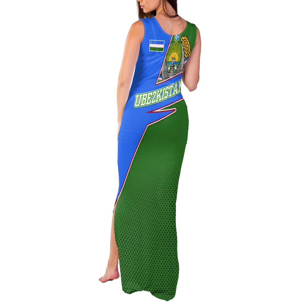 Uzbekistan Tank Maxi Dress with National Coat of Arms and Modern Gradient Design - Wonder Print Shop