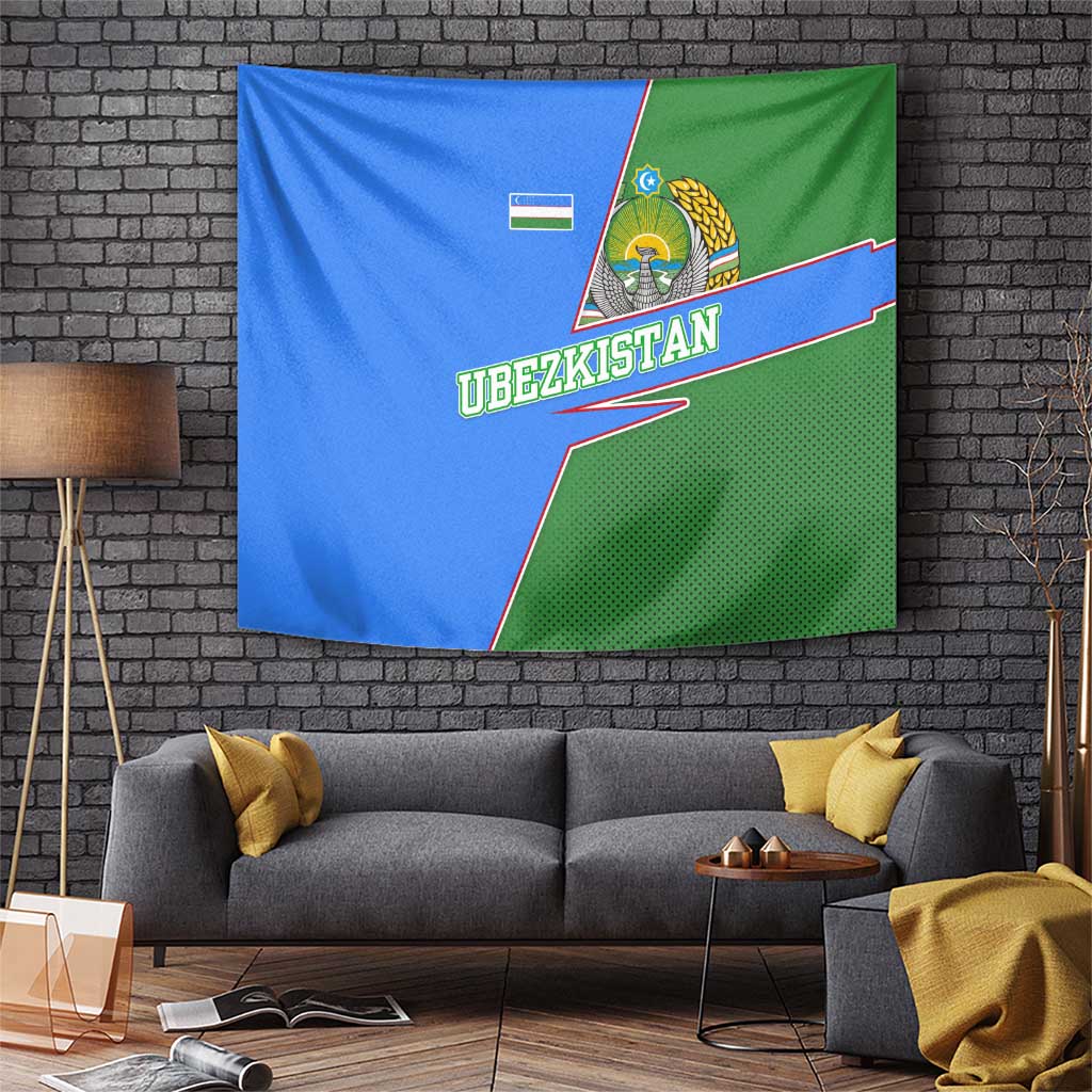Uzbekistan Tapestry with National Coat of Arms and Modern Gradient Design - Wonder Print Shop