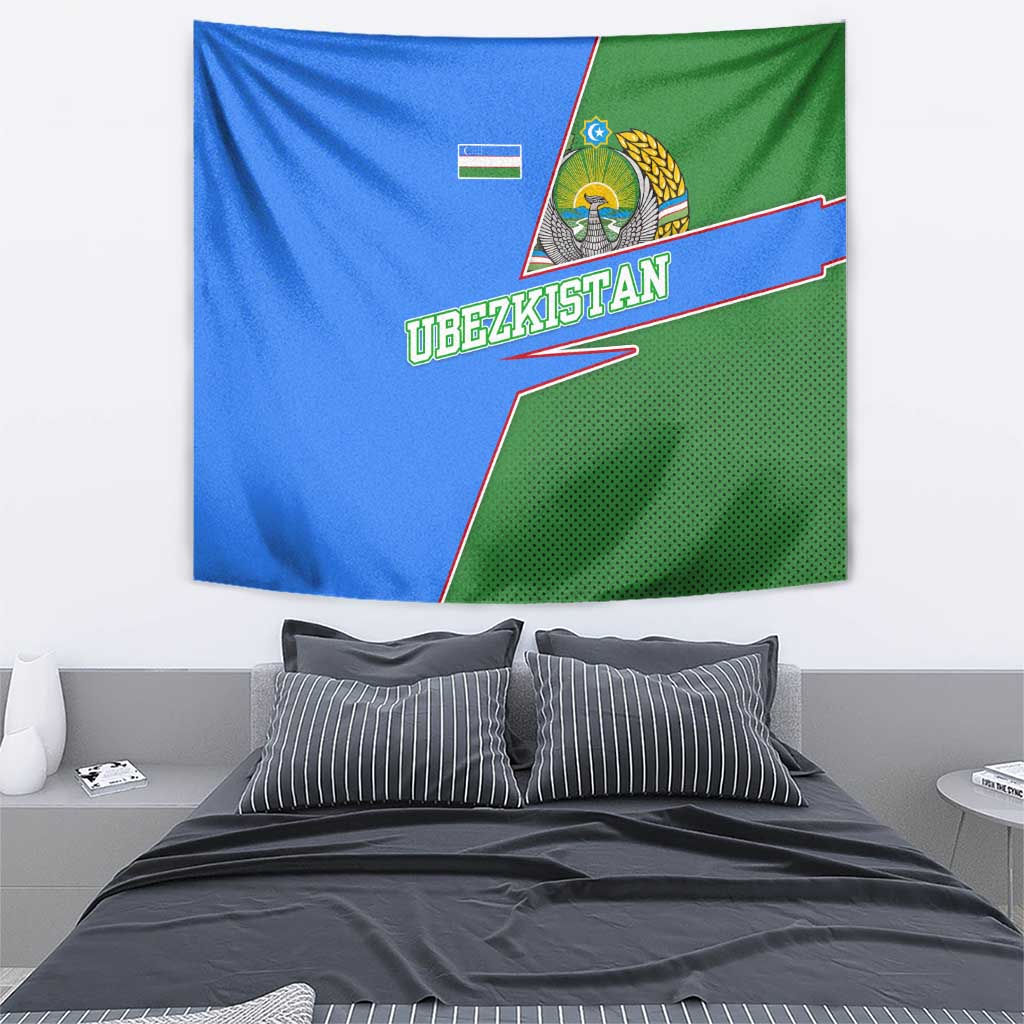 Uzbekistan Tapestry with National Coat of Arms and Modern Gradient Design - Wonder Print Shop