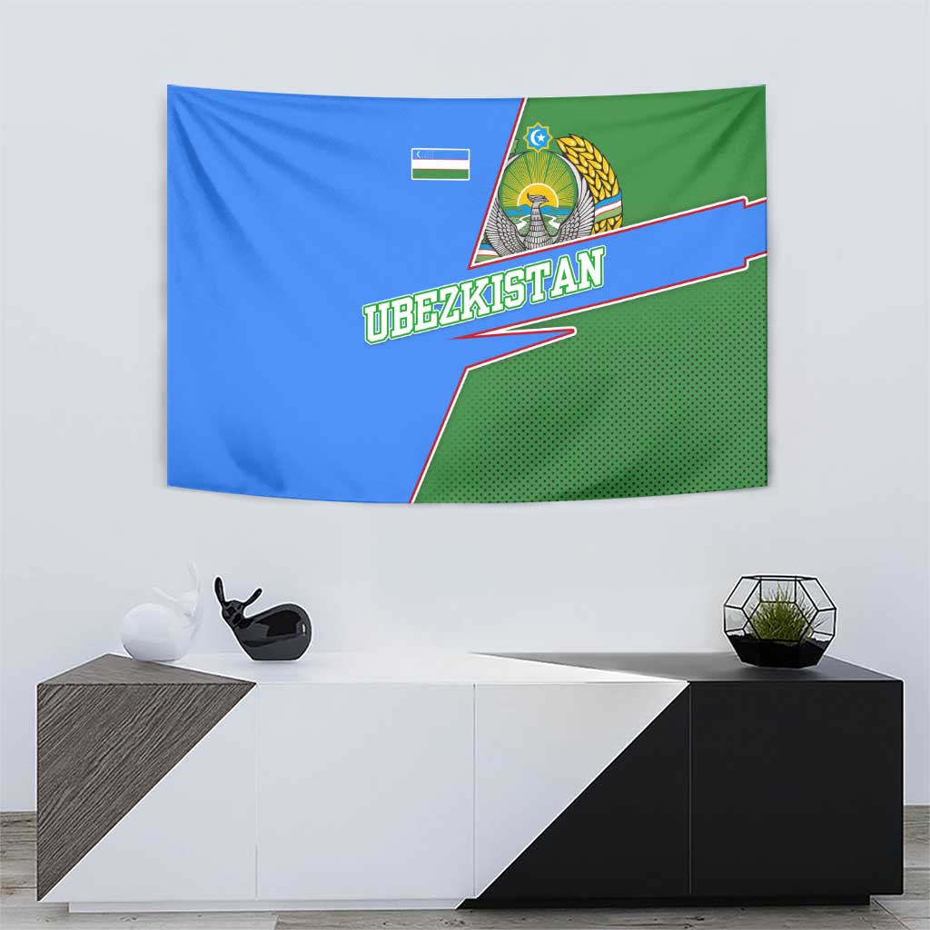 Uzbekistan Tapestry with National Coat of Arms and Modern Gradient Design - Wonder Print Shop