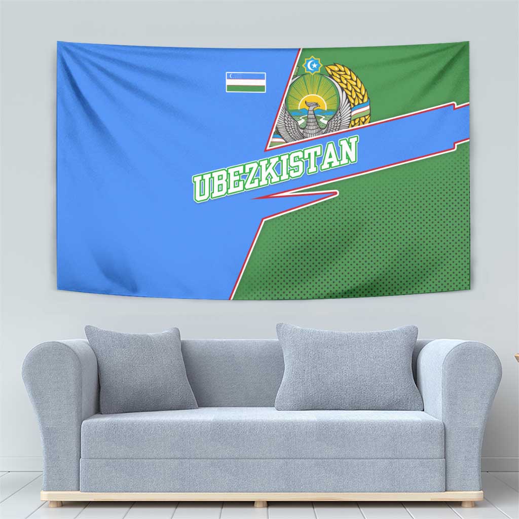 Uzbekistan Tapestry with National Coat of Arms and Modern Gradient Design - Wonder Print Shop