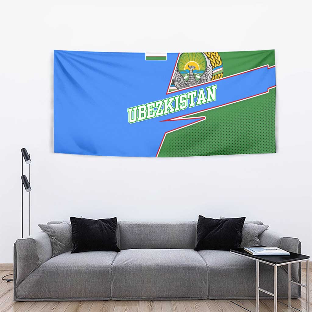 Uzbekistan Tapestry with National Coat of Arms and Modern Gradient Design - Wonder Print Shop