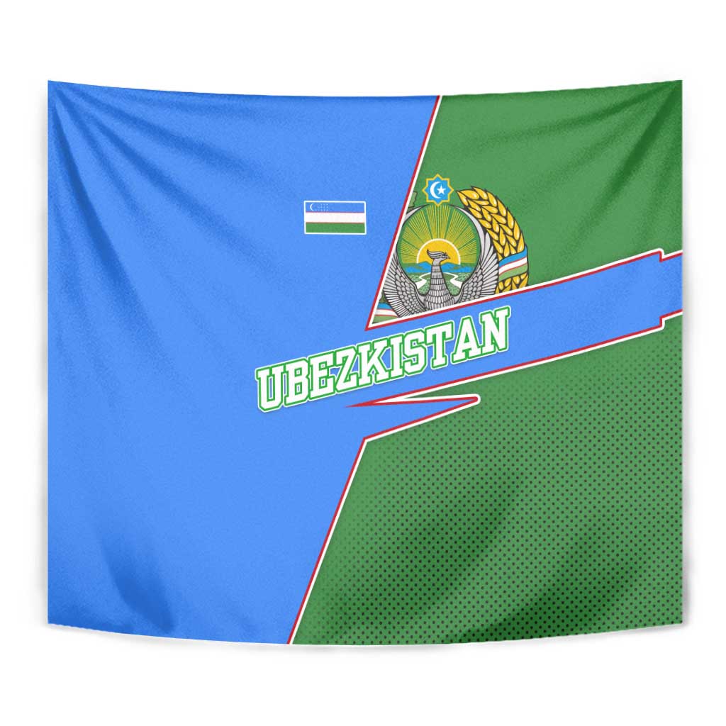 Uzbekistan Tapestry with National Coat of Arms and Modern Gradient Design - Wonder Print Shop