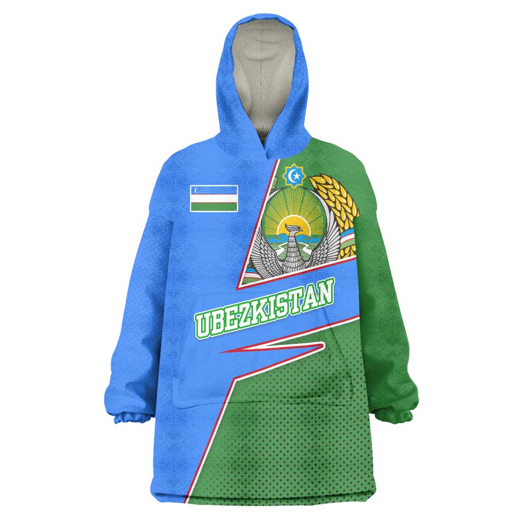 Uzbekistan Wearable Blanket Hoodie with National Coat of Arms and Modern Gradient Design - Wonder Print Shop