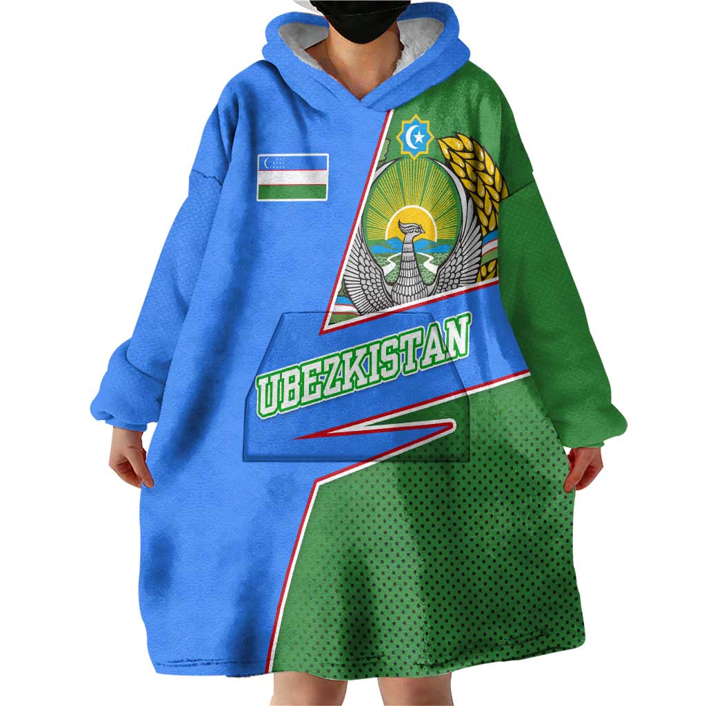 Uzbekistan Wearable Blanket Hoodie with National Coat of Arms and Modern Gradient Design - Wonder Print Shop