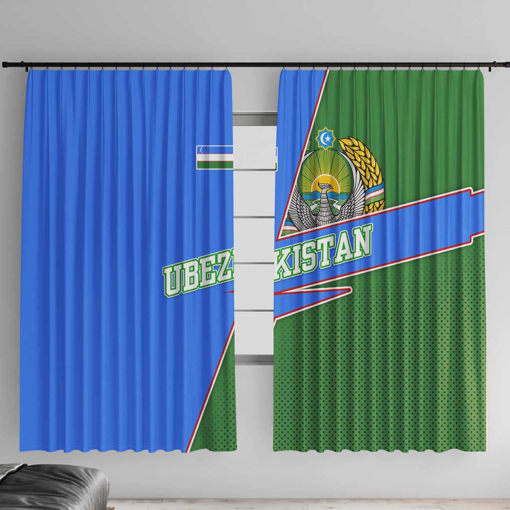 Uzbekistan Window Curtain with National Coat of Arms and Modern Gradient Design - Wonder Print Shop