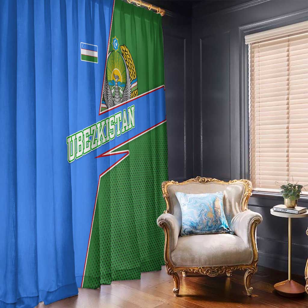 Uzbekistan Window Curtain with National Coat of Arms and Modern Gradient Design - Wonder Print Shop