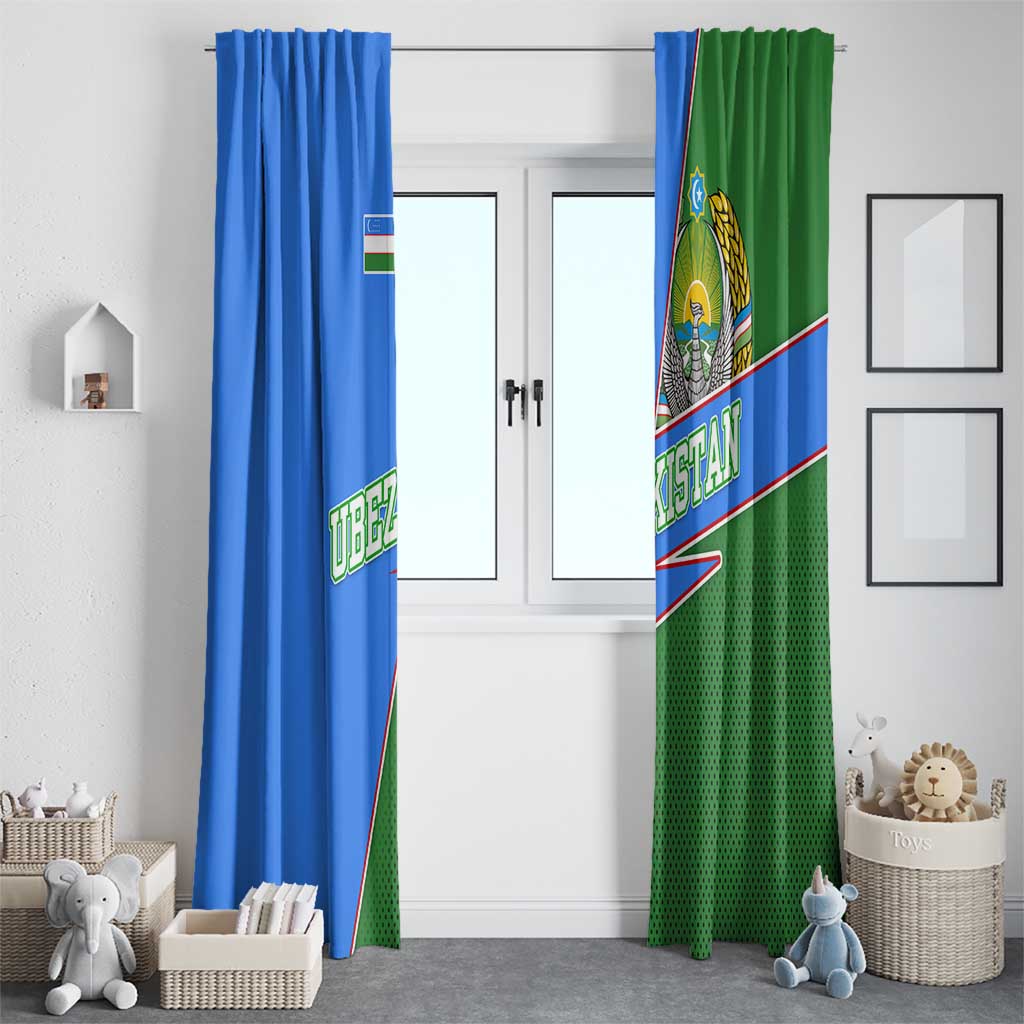 Uzbekistan Window Curtain with National Coat of Arms and Modern Gradient Design - Wonder Print Shop