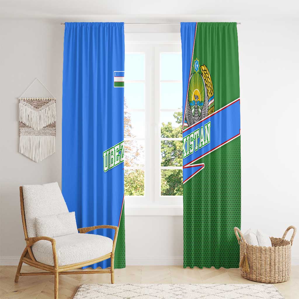 Uzbekistan Window Curtain with National Coat of Arms and Modern Gradient Design - Wonder Print Shop