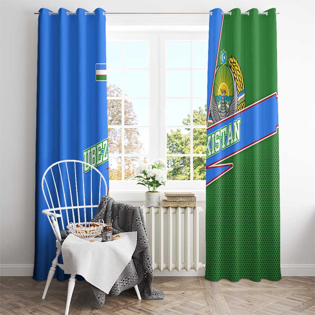 Uzbekistan Window Curtain with National Coat of Arms and Modern Gradient Design - Wonder Print Shop