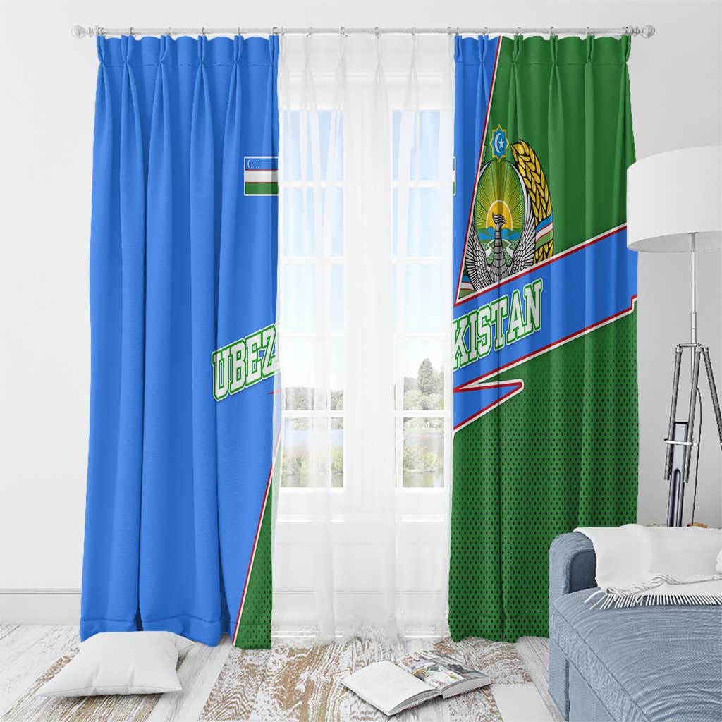 Uzbekistan Window Curtain with National Coat of Arms and Modern Gradient Design - Wonder Print Shop