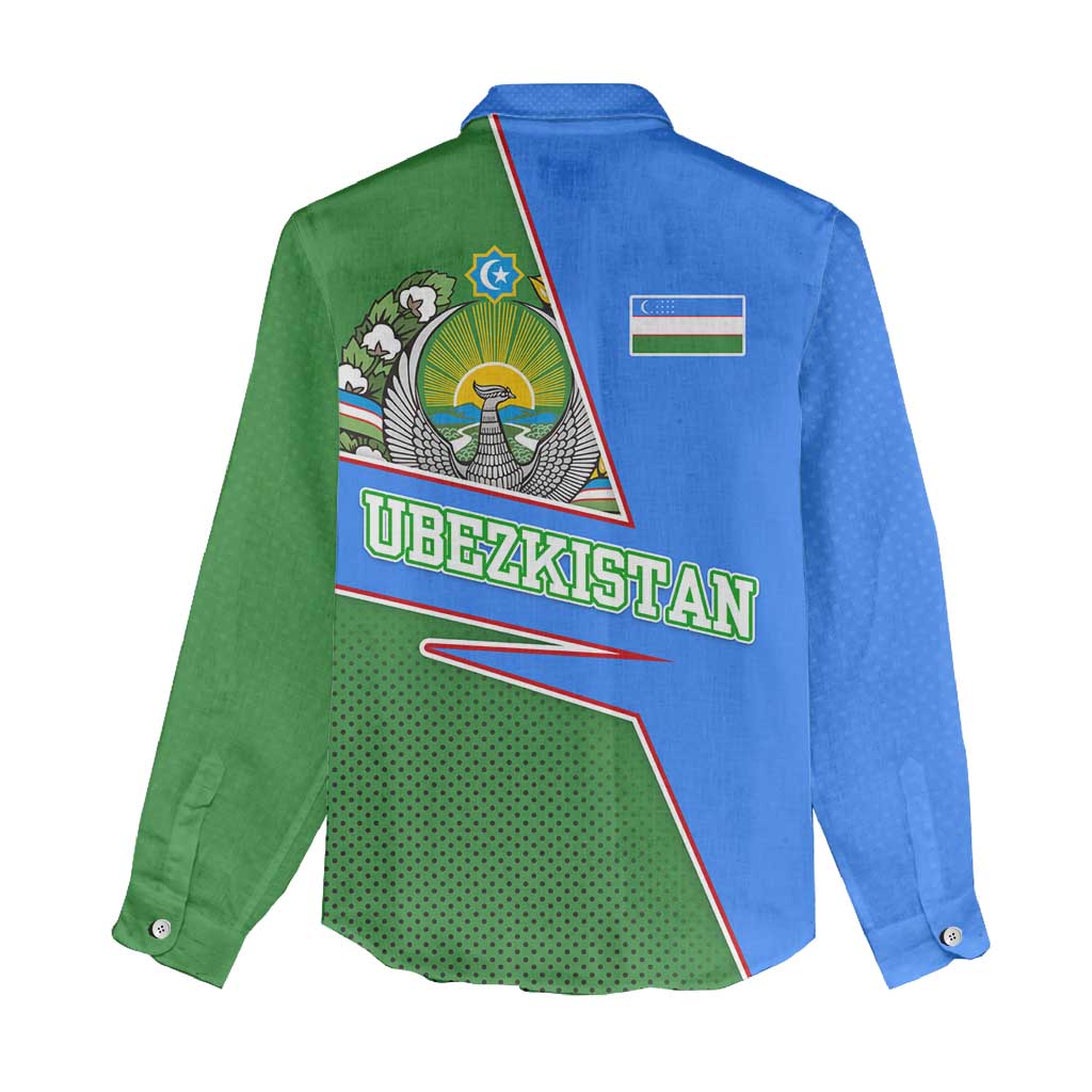 Uzbekistan Women Casual Shirt with National Coat of Arms and Modern Gradient Design - Wonder Print Shop