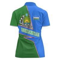 Uzbekistan Women Polo Shirt with National Coat of Arms and Modern Gradient Design - Wonder Print Shop