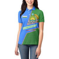Uzbekistan Women Polo Shirt with National Coat of Arms and Modern Gradient Design - Wonder Print Shop