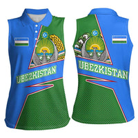 Uzbekistan Women Sleeveless Polo Shirt with National Coat of Arms and Modern Gradient Design - Wonder Print Shop