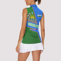 Uzbekistan Women Sleeveless Polo Shirt with National Coat of Arms and Modern Gradient Design - Wonder Print Shop