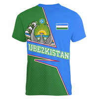 Uzbekistan Women V-Neck T-Shirt with National Coat of Arms and Modern Gradient Design - Wonder Print Shop
