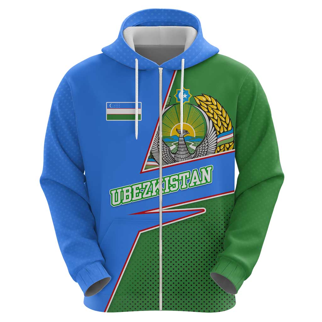 Uzbekistan Zip Hoodie with National Coat of Arms and Modern Gradient Design - Wonder Print Shop