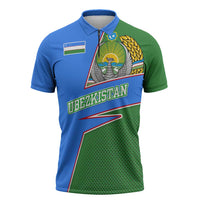 Uzbekistan Zipper Polo Shirt with National Coat of Arms and Modern Gradient Design - Wonder Print Shop
