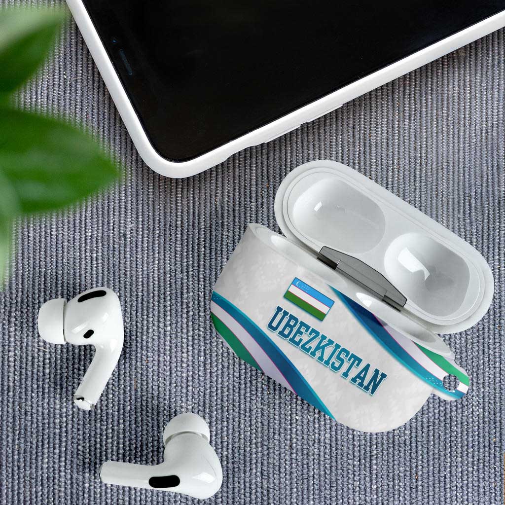 Uzbekistan AirPods Case with Ribbon Wave Design - Wonder Print Shop