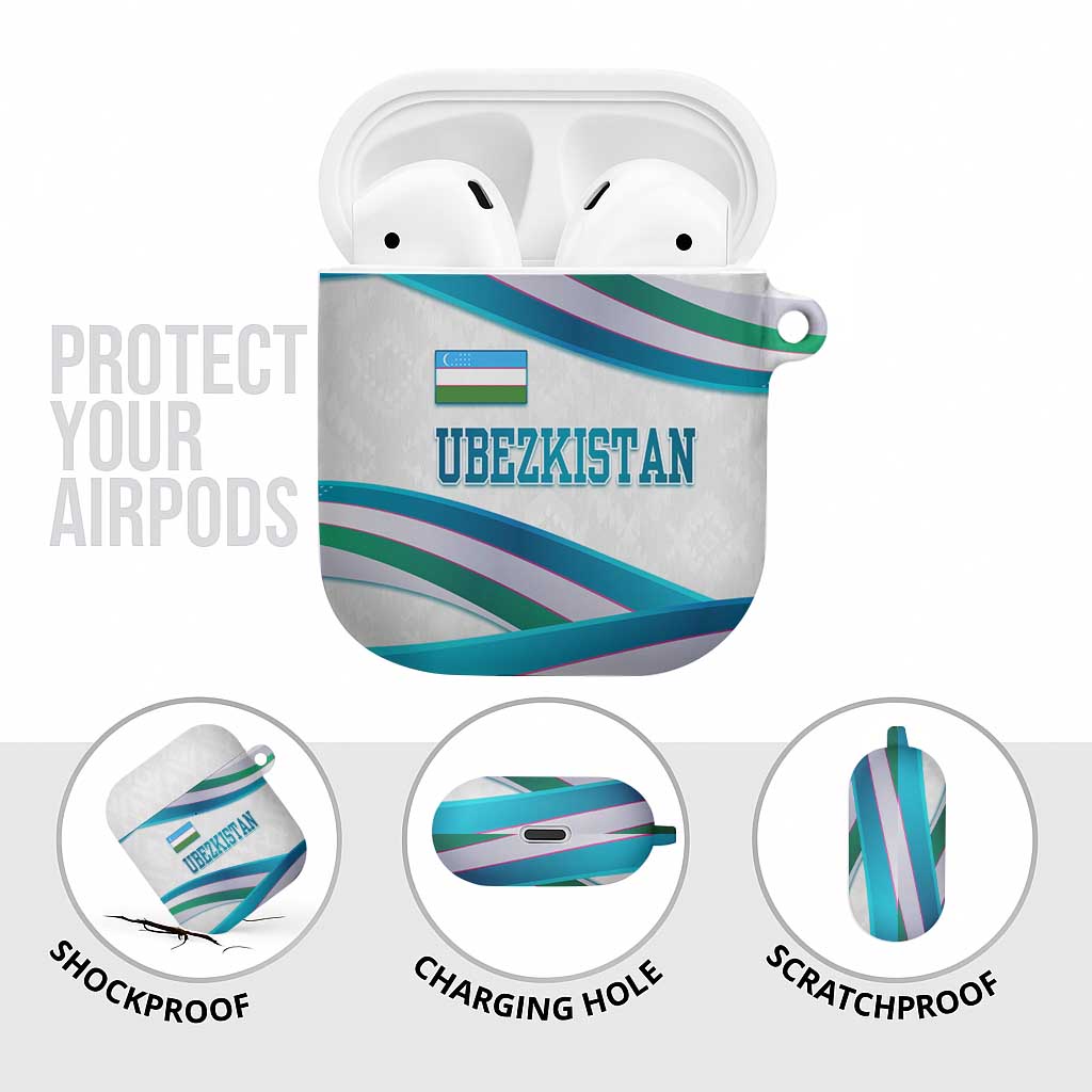 Uzbekistan AirPods Case with Ribbon Wave Design - Wonder Print Shop