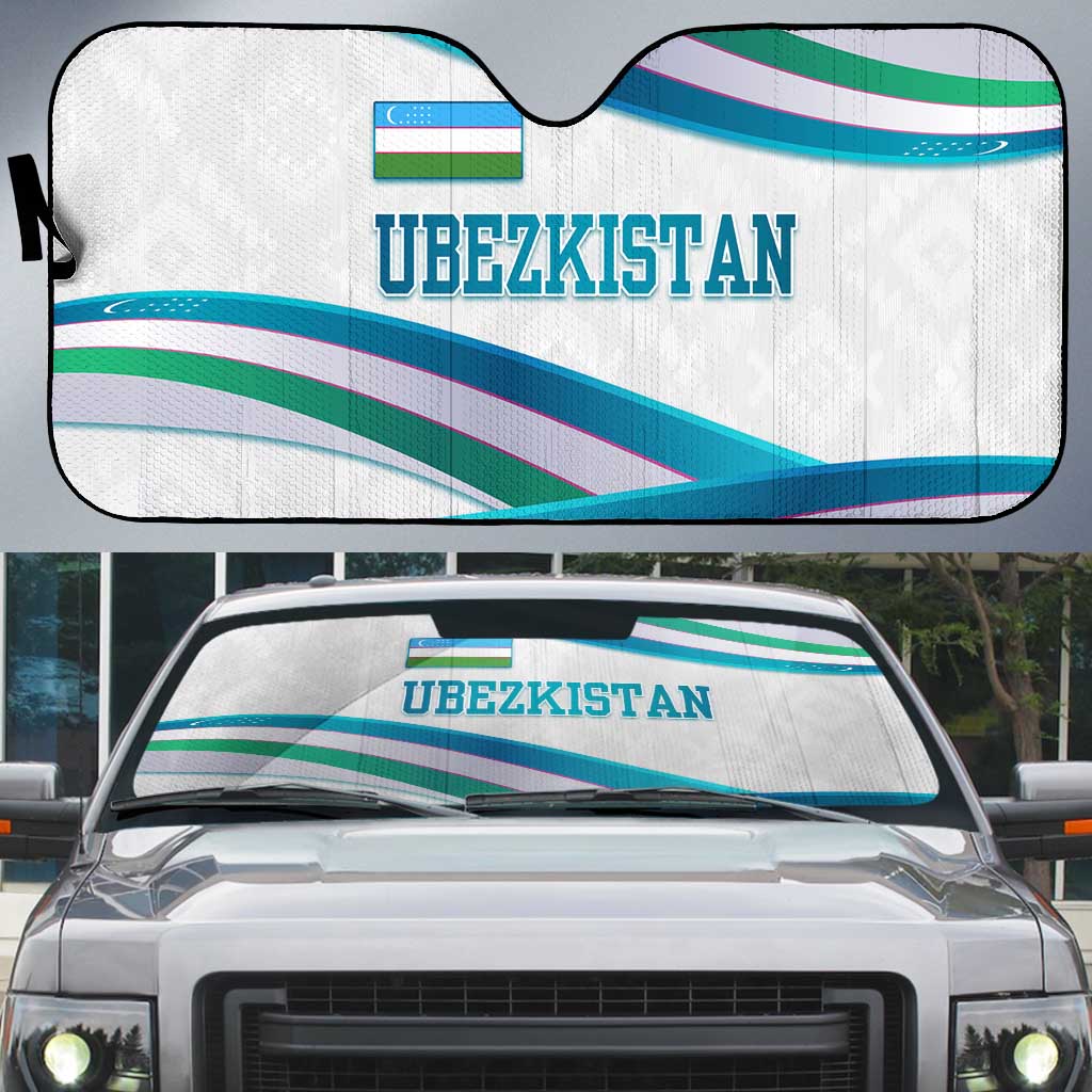 Uzbekistan Auto Sun Shade with Ribbon Wave Design - Wonder Print Shop