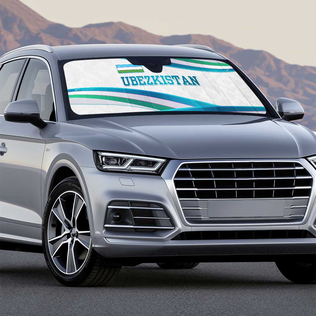 Uzbekistan Auto Sun Shade with Ribbon Wave Design - Wonder Print Shop