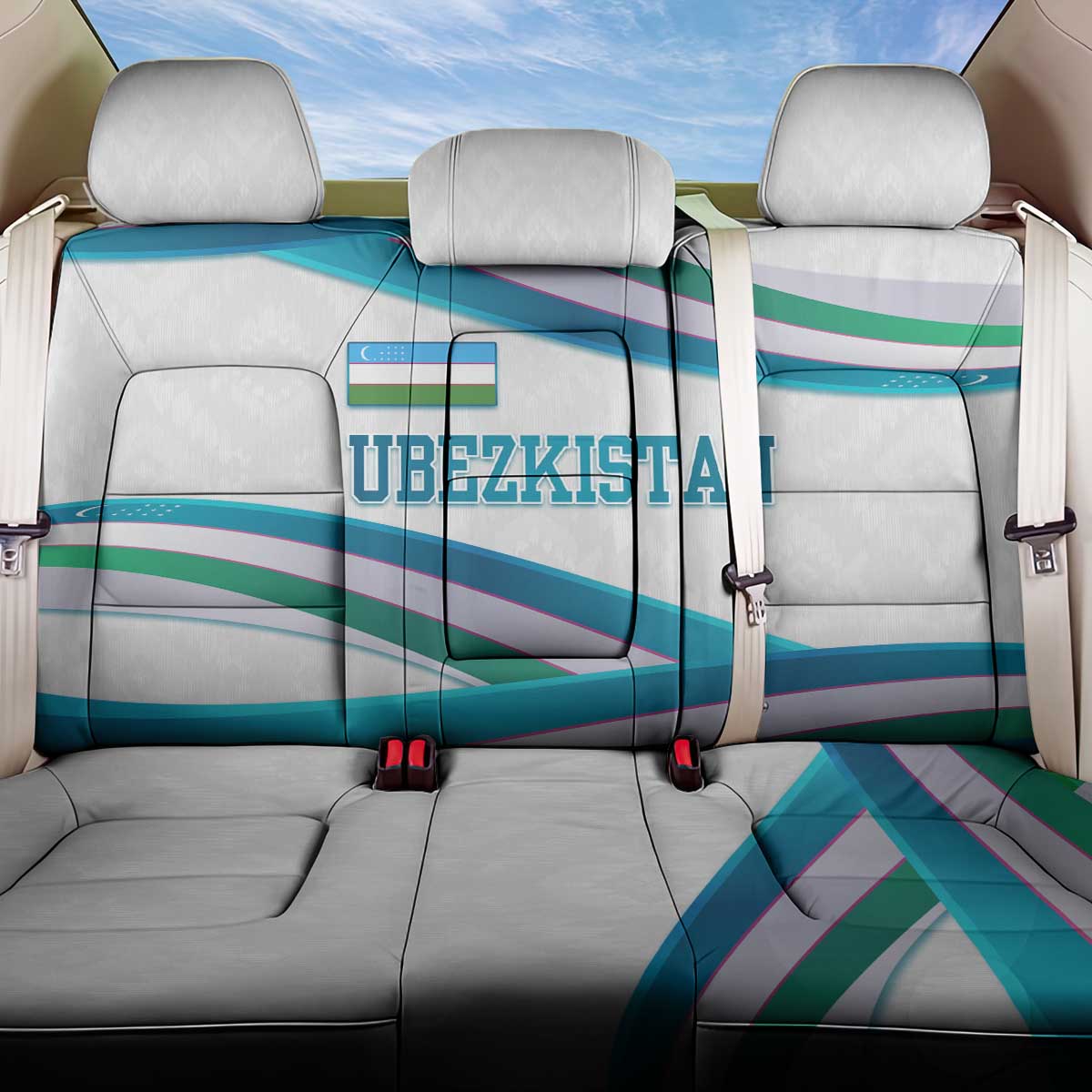 Uzbekistan Back Car Seat Cover with Ribbon Wave Design - Wonder Print Shop