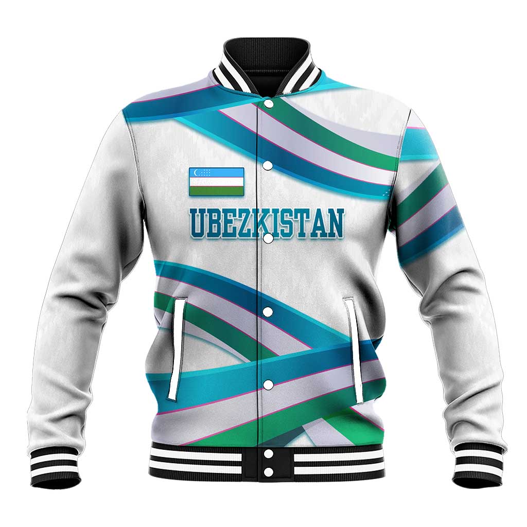 Uzbekistan Baseball Jacket with Ribbon Wave Design - Wonder Print Shop
