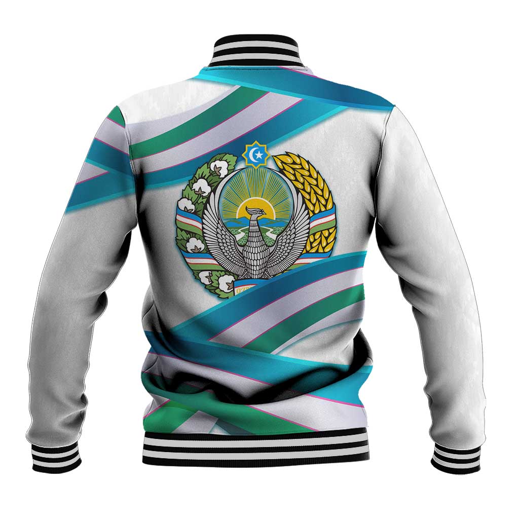 Uzbekistan Baseball Jacket with Ribbon Wave Design - Wonder Print Shop