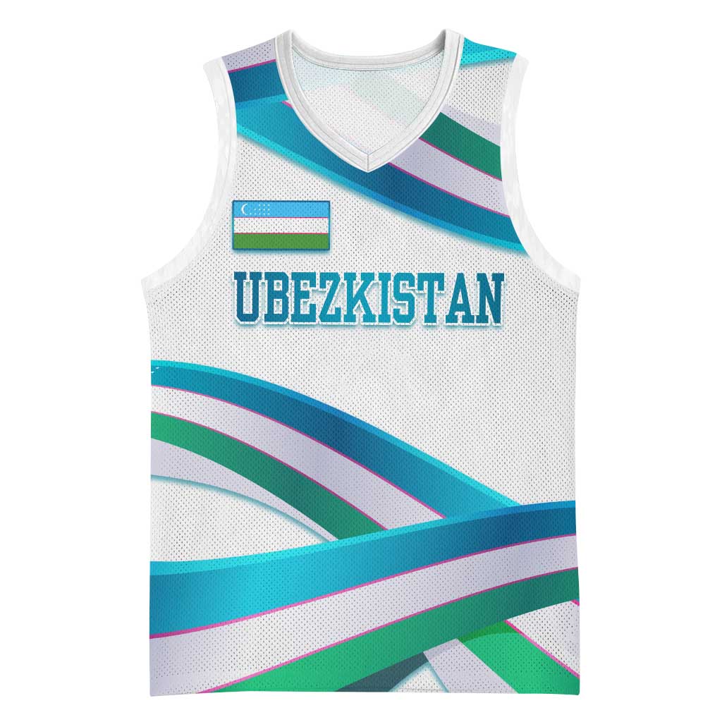 Uzbekistan Basketball Jersey with Ribbon Wave Design - Wonder Print Shop