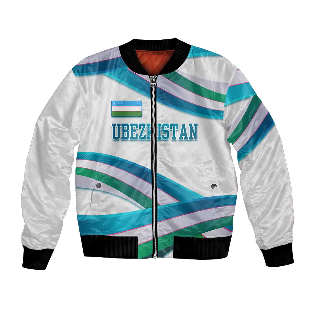 Uzbekistan Bomber Jacket with Ribbon Wave Design - Wonder Print Shop