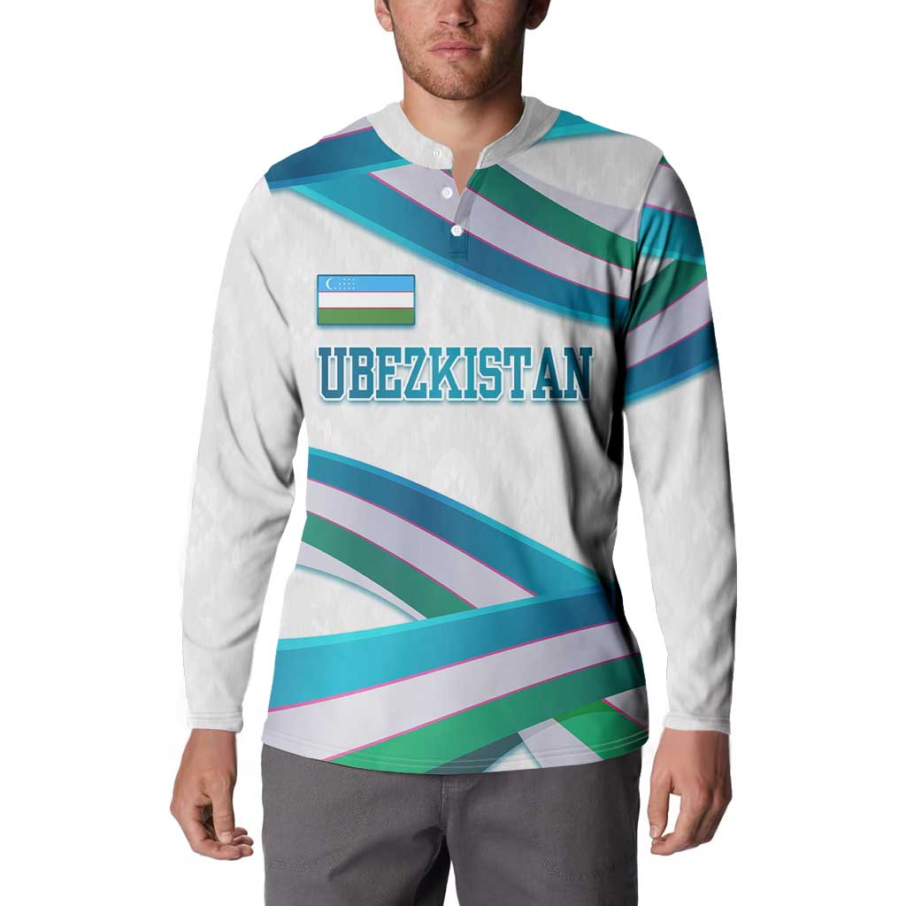 Uzbekistan Button Sweatshirt with Ribbon Wave Design - Wonder Print Shop