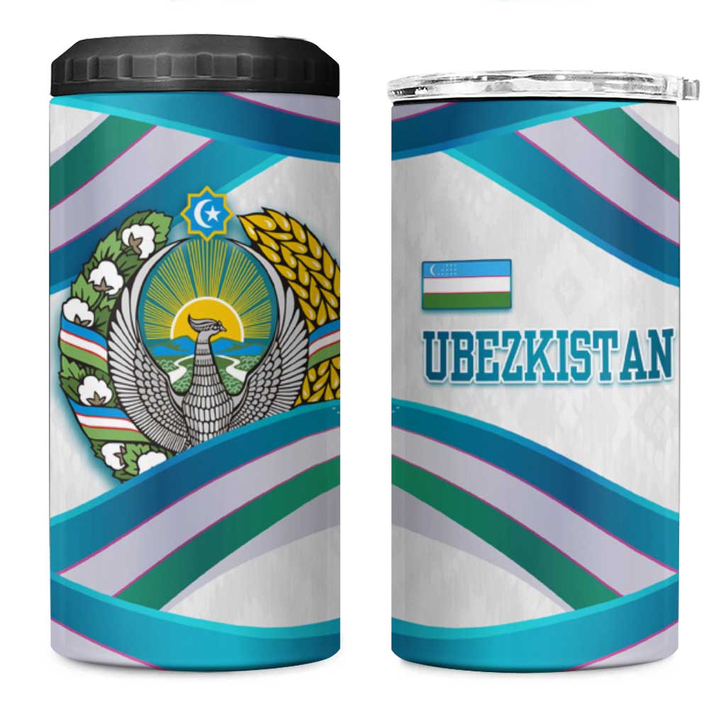 Uzbekistan 4 in 1 Can Cooler Tumbler with Ribbon Wave Design - Wonder Print Shop