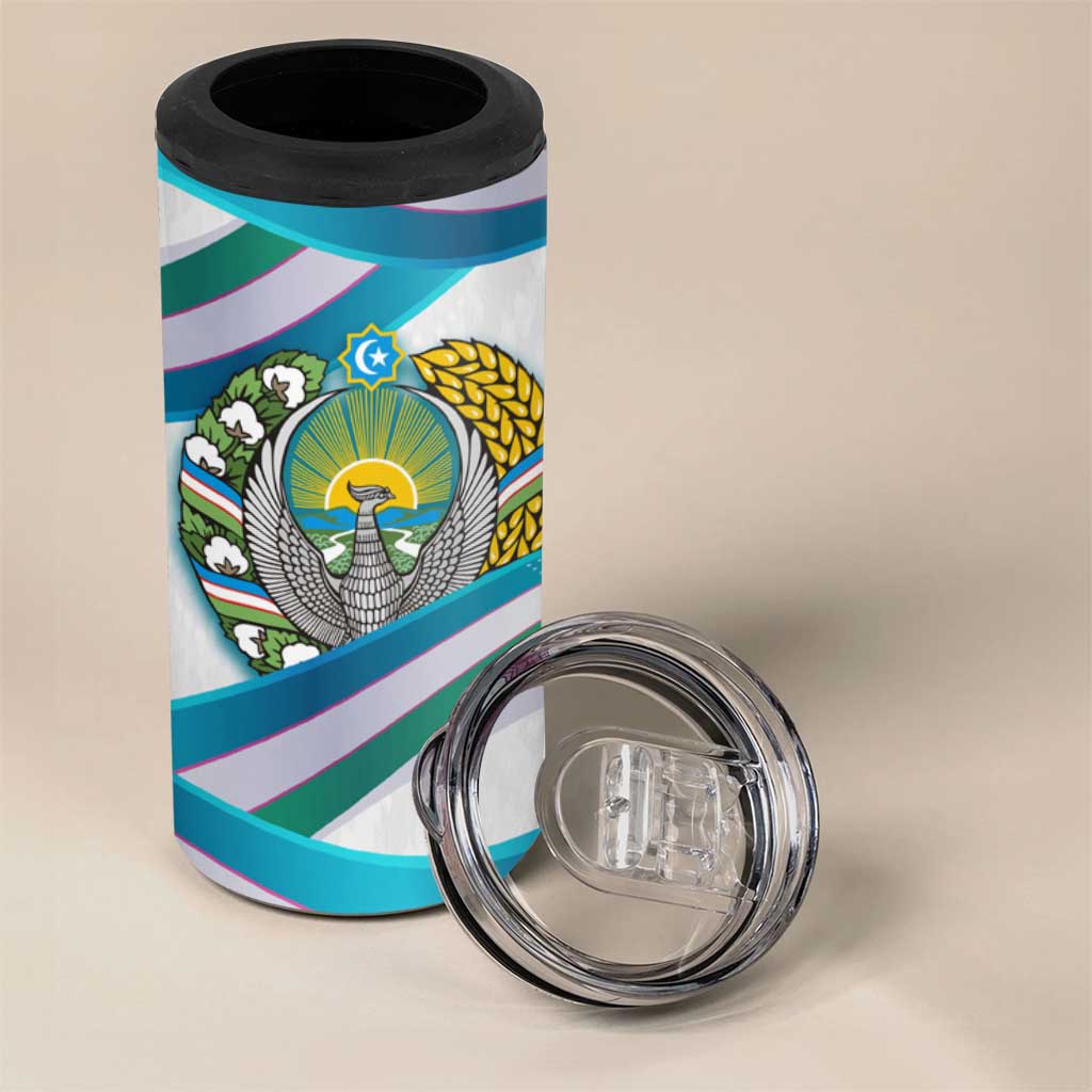 Uzbekistan 4 in 1 Can Cooler Tumbler with Ribbon Wave Design - Wonder Print Shop