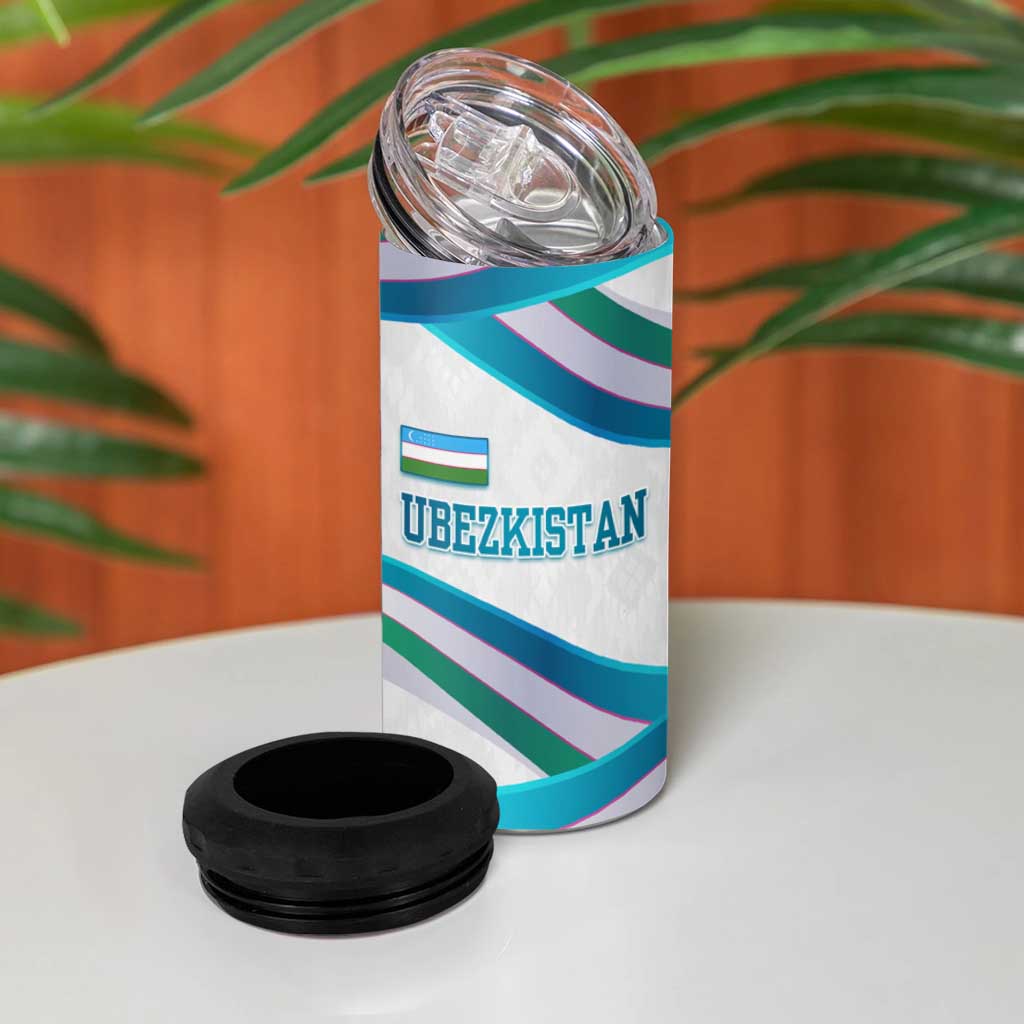 Uzbekistan 4 in 1 Can Cooler Tumbler with Ribbon Wave Design - Wonder Print Shop