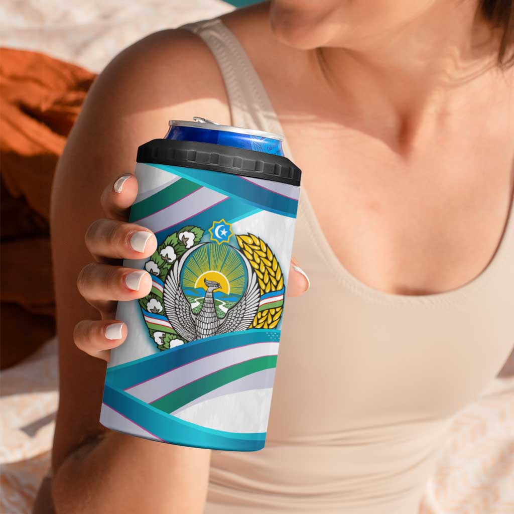 Uzbekistan 4 in 1 Can Cooler Tumbler with Ribbon Wave Design - Wonder Print Shop