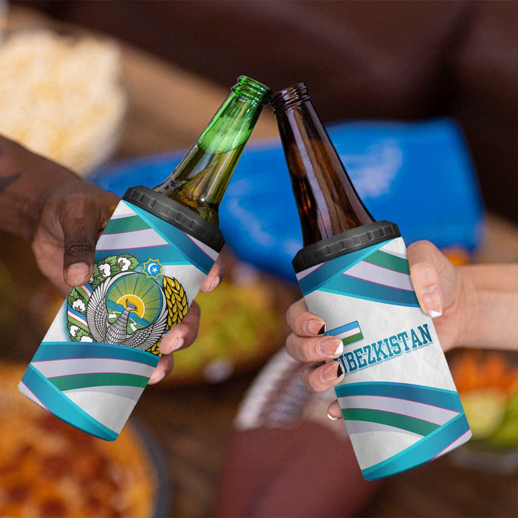 Uzbekistan 4 in 1 Can Cooler Tumbler with Ribbon Wave Design - Wonder Print Shop