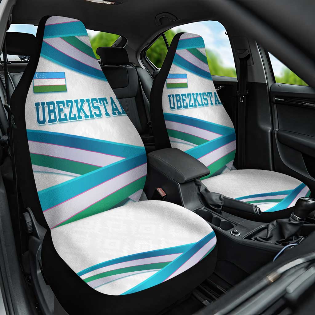 Uzbekistan Car Seat Cover with Ribbon Wave Design - Wonder Print Shop