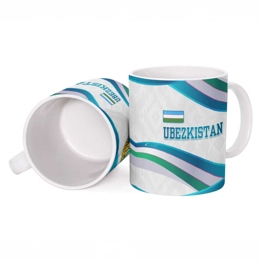 Uzbekistan Ceramic Mug with Ribbon Wave Design - Wonder Print Shop
