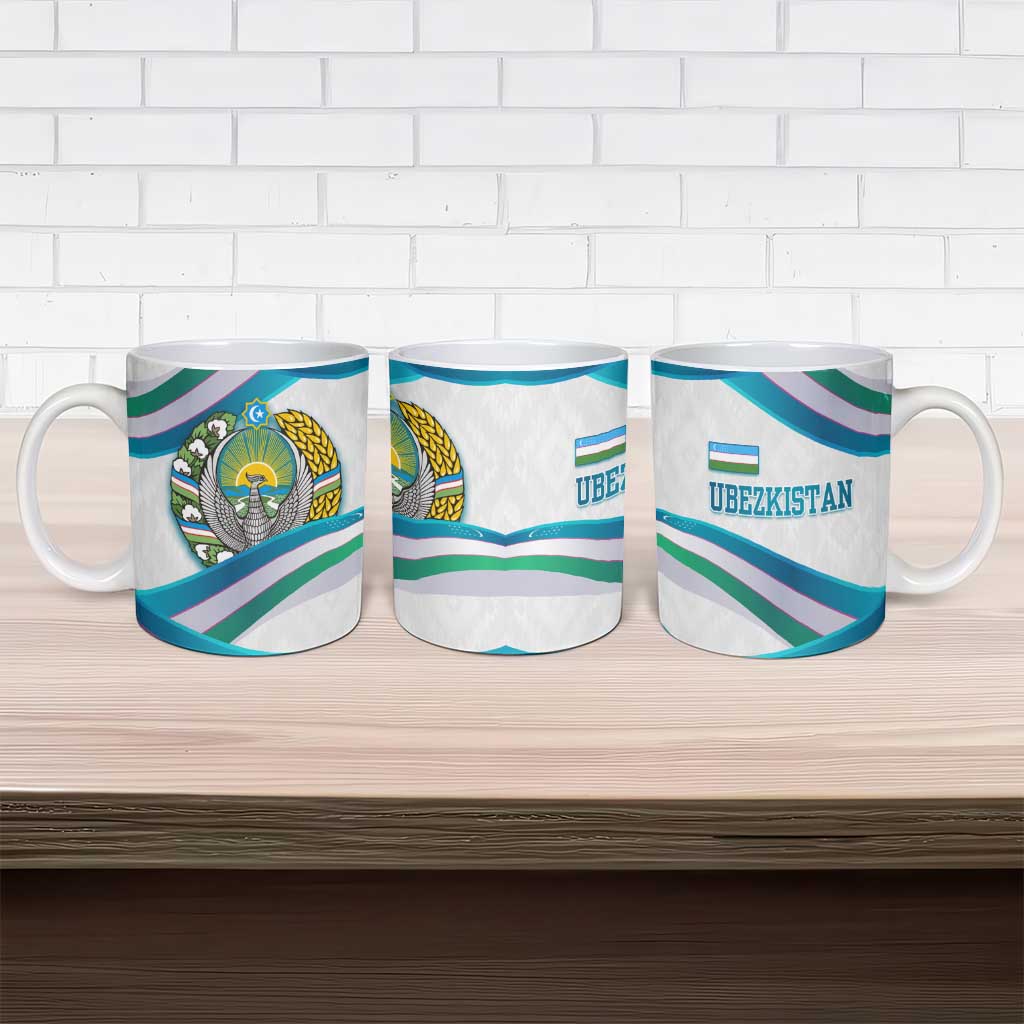 Uzbekistan Ceramic Mug with Ribbon Wave Design - Wonder Print Shop